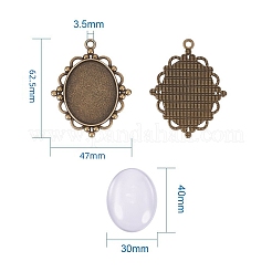 40x30mm Oval Clear Glass Cabochon Covers and Alloy Pendant Cabochon Settings&nbsp;DIY-X0151-AB-FF