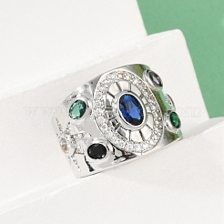 Brass Micro Pave Cubic Zirconia Adjustable Cuff Rings for Women&nbsp;RJEW-C129-10P
