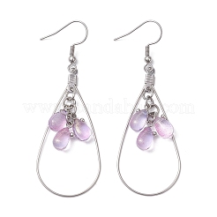Teardrop 304 Stainless Steel Transparent Glass Dangle Earrings&nbsp;EJEW-JE06404-02