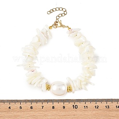 Ocean Oval Shell Pearl & Natural Shell Chip Beaded Bracelets for Women&nbsp;BJEW-JB14396