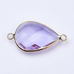 Golden Tone Brass Glass Teardrop Links connectors&nbsp;GLAA-J010A-HF02-G