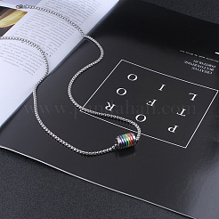 304 Stainless Steel Pride Flag/Rainbow Flag Column Pendant Box Chain Necklaces for Men&nbsp;WG592AE-01