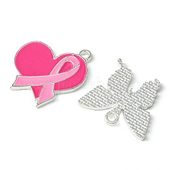 12Pcs 6 Styles Breast Cancer Pink Awareness Ribbon Theme Alloy Enamel Pendants&nbsp;ENAM-FS0001-68