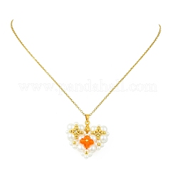 Imitate Austrian Crystal Bicone Glass & Glass Pearl Beaded Heart Pendant 304 Stainless Steel Cable Chain Necklaces for Women&nbsp;NJEW-MZ00154