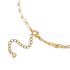 Natural Cultured Freshwater Pearl Rice Beaded Brass Satellite Chain Double Layer Necklaces&nbsp;NJEW-JN05689