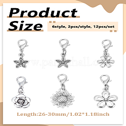 12Pcs 6Style Alloy Pendant Decorations&nbsp;HJEW-LP00013