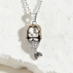 Duo Tone Alloy & Brass 3D Mermaid Pendant Necklaces for Women&nbsp;WGFCFC6-01