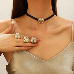 Spiral Round Alloy with Imitation Leather Choker & Stud Earring & Ring Sets for Women&nbsp;FS-WG641D5-05