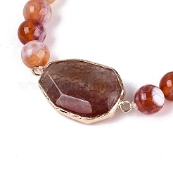 Brass Natural Agate(Dyed & Heated) Faceted Teardrop and Round Beaded Stretch Bracelets for Women&nbsp;BJEW-Q101-01A