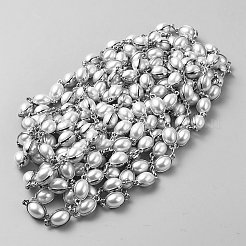 Plastic Imitation Pearl Oval Link Bracelet&nbsp;LCHA-WH0001-04