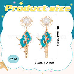 3 Pairs 3 Colors Golden Alloy Sun with Shell Shape Dangle Stud Earrings&nbsp;EJEW-AN0004-40