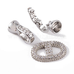 Rack Plating Brass Micro Pave Clear Cubic Zirconia Fold Over Clasps&nbsp;KK-K367-06P