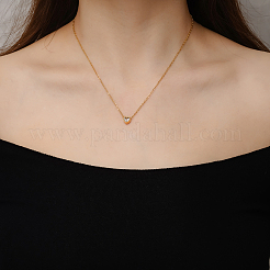 Heart-shaped 304 Stainless Steel Pave Clear Cubic Zirconia Pendant Cable Chain Necklaces for Women&nbsp;FS0820-1
