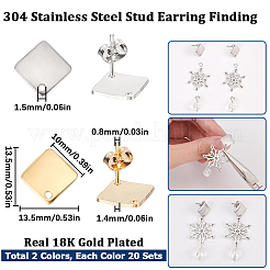 40Pcs 2 Color 304 Stainless Steel Stud Earring Findings&nbsp;STAS-SC0005-68