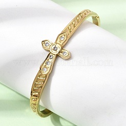 304 Stainless Steel Crystal Rhinestone Religion Cross Hinged Cuff Bangles for Women&nbsp;SA-CBA61B8-13G