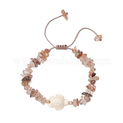 2Pcs Adjustable Natural Black Gold Rutilated Quartz Chip Beads Braided Bead Bracelets&nbsp;BJEW-JB11914