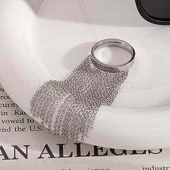 Exaggerated Fringe Stainless Steel Finger Rings with Simple Tassel Chain for Women&nbsp;EO0364