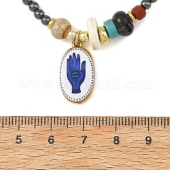 Printed 304 Stainless Steel Oval with Hand Pendant Synthetic Non-magnetic Hematite Round Beaded Necklaces&nbsp;NJEW-JN06690