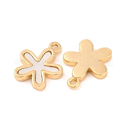 Brass Pave Natural Freshwater Shell Flower Charms&nbsp;KK-S389-04G