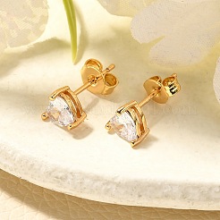 Heart Brass Micro Pave Clear Cubic Zirconia Stud Earrings&nbsp;EJEW-C126-07G