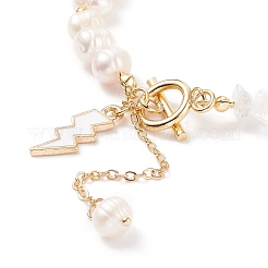 Natural Mixed Stone Chips & Pearl Beaded Bracelet with Enamel Lighting Bolt Charms&nbsp;BJEW-JB08332-M