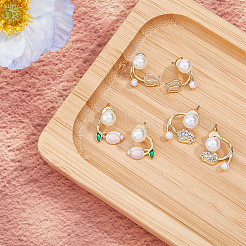 3 Pairs 3 Style Crystal Rhinestone Tulip Flower Stud Earrings with Plastic Pearl Beaded&nbsp;EJEW-FI0001-51
