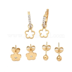 304 Stainless Steel Rhinestone Flower & Round Earring Sets&nbsp;EJEW-Z098-12G