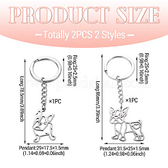 2Pcs 2 Styles 201 Stainless Steel Keychains&nbsp;KEYC-TAD0001-15B