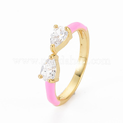 Bowknot Brass Micro Pave Clear Cubic Zirconia Enamel Cuff Rings&nbsp;RJEW-N037-004-NF