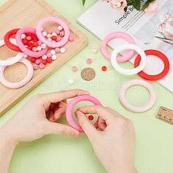 60Pcs 10 Styles Round with Ring Silicone Focal Beads&nbsp;SIL-PH0001-25