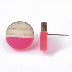 Transparent Resin & Wood Stud Earrings&nbsp;EJEW-N017-003A-D05