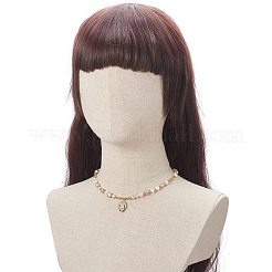 Brass Virgin Mary Pendant Necklace with Natural Pearl Beaded Chains for Women&nbsp;NJEW-JN04144-02