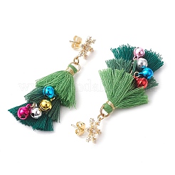 Polycotton Tassels Christmas Tree & Bell Stud Dangle Earring&nbsp;EJEW-JE06076
