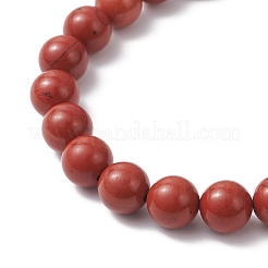 Natural Red Jasper Cross Round Beaded Stretch Bracelets for Men Women&nbsp;BJEW-JB12258-02