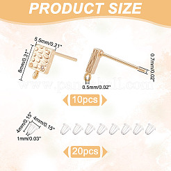 10Pcs Square Brass Cubic Zirconia Stud Earring Findings&nbsp;KK-AR0004-03