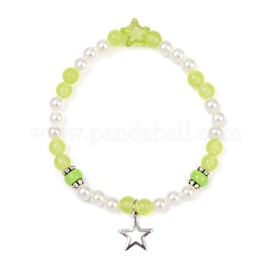 Dyed Round Natural Malaysia Jade with ABS Plastic Pearl Beaded Stretch Bracelets for Women&nbsp;BJEW-JB11643-02