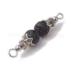 Natural Lava Rock Round Beaded Connector Charms&nbsp;PALLOY-JF02715