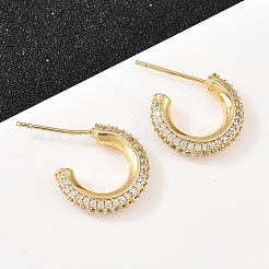 C-Shaped Brass Clear Cubic Zirconia Stud Earrings&nbsp;EJEW-A156-11A-G