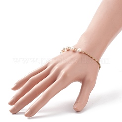 Natural Pearl Beaded Link Bracelet with 304 Stainless Steel Rolo Chains for Women&nbsp;BJEW-JB08776-01