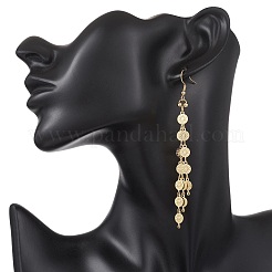 Brass Flat Round with Sun Pattern Link Chain Tassel Dangle Earrings&nbsp;EJEW-JE06928
