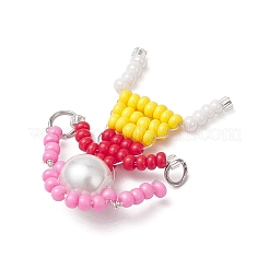 4Pcs 4 Styles Glass Seed Bead with Glass Pearl Round Beaded People Connector Charms&nbsp;PALLOY-MZ00644
