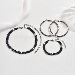 Alloy with Jet Rhinestone Chain Necklace & Hoop Earring & Bracelet&nbsp;FS-WG9D127-02
