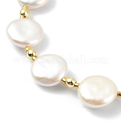 Natural Keshi Pearl Flat Round Beaded Bracelets for Women&nbsp;BJEW-JB13621