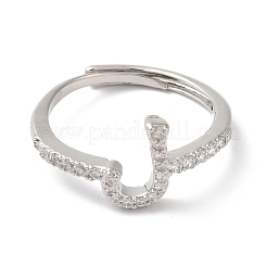 Rack Plating Brass Cubic Zirconia Arabic Letters Adjustable Rings for Women&nbsp;RJEW-S407-10P-02