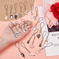 20Pcs Cat Alloy Enamel Mobile Straps&nbsp;HJEW-OC00056