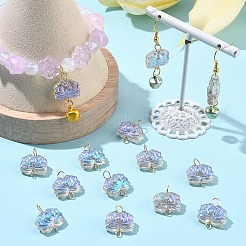 50Pcs Electroplated Transparent Glass Flower Connector Charms&nbsp;PALLOY-YW00044