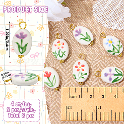 8Pcs 4 Styles Handmade Porcelain Pendants&nbsp;PALLOY-SW00135