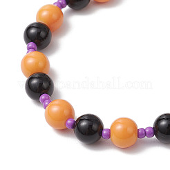Halloween Theme Baking Paint Glass & Natural Black Onyx(Dyed & Heated) Round Beaded Stretch Bracelets&nbsp;BJEW-MZ00188-03