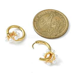Brass Flower with Plastic Pearls Beaded Dangle Hoop Earrings&nbsp;EJEW-JE05277