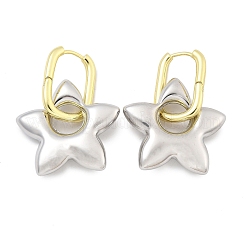 Star Brass Hoop Earrings for Women&nbsp;EJEW-U057-06C-04GP